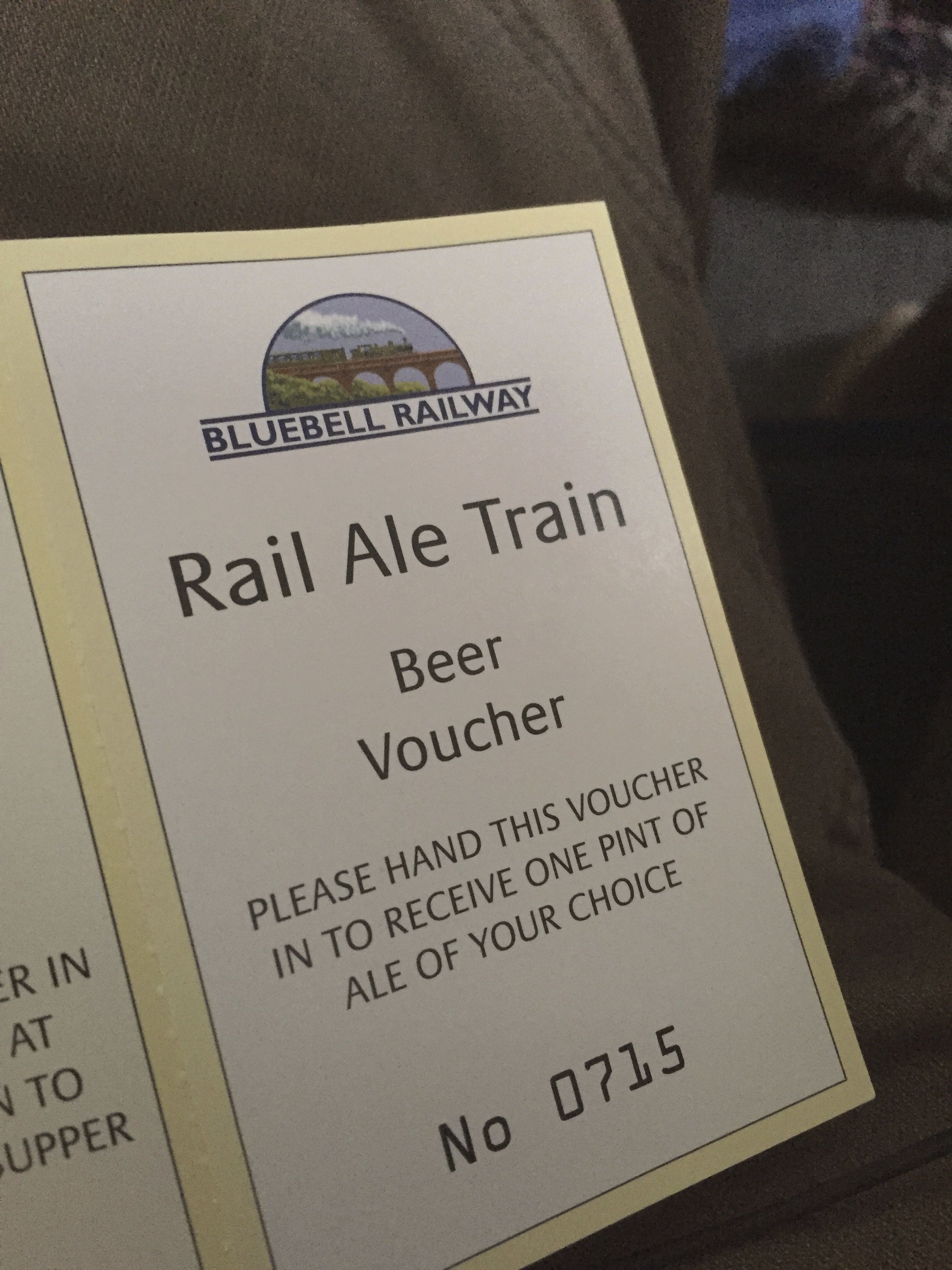 A beer voucher from Rail Ale, 31st July 2015